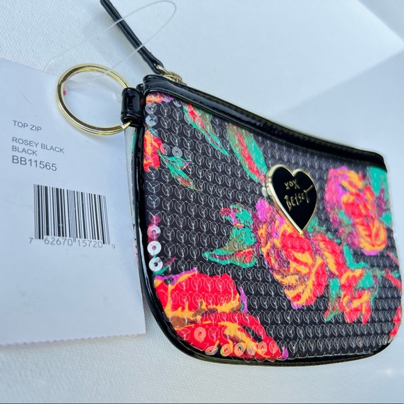 Betsey Johnson Rosey Black Red  Top Zip Coin Wallet Sequins BB11565 - Picture 3 of 12